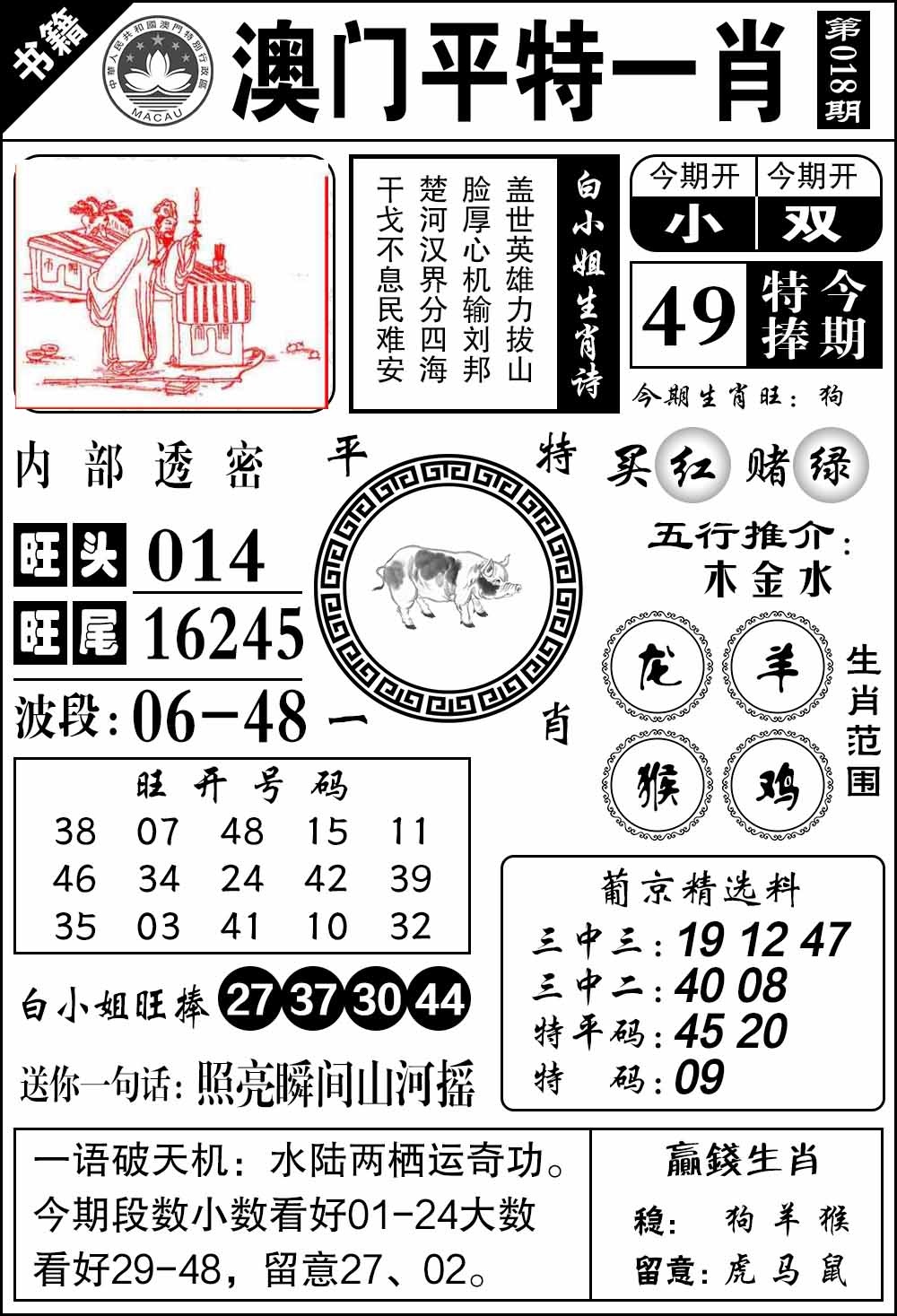 018期澳门内部透密[图]
