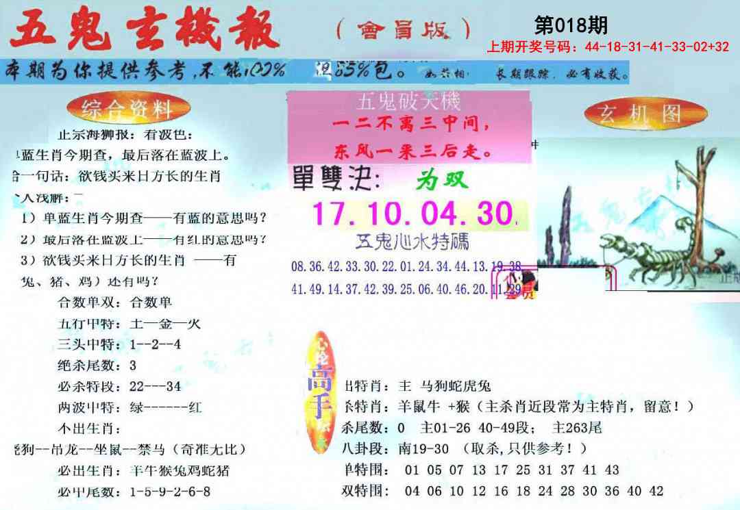 018期新五鬼玄机[图]