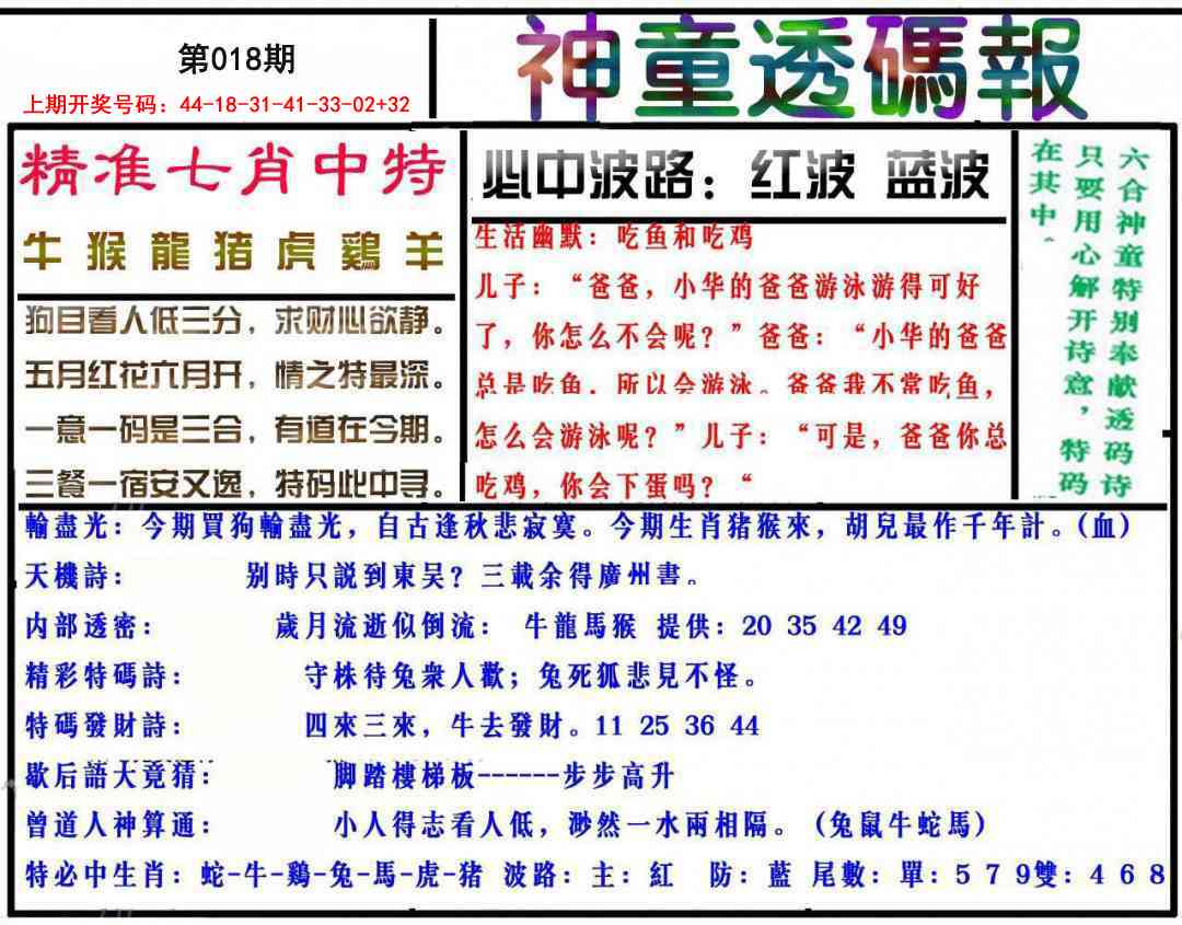 018期神童透码报[图]