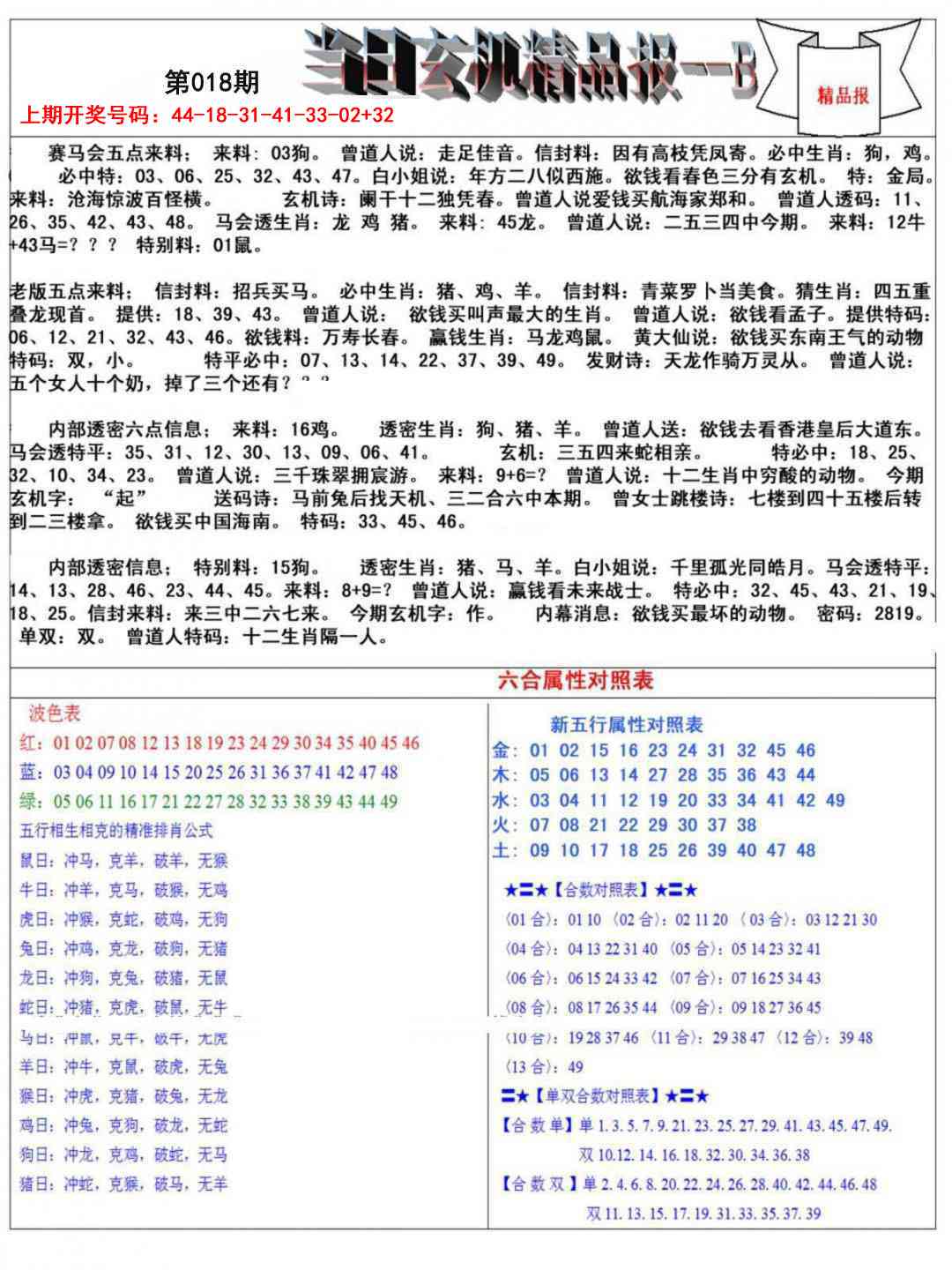 018期当日玄机精品报B[图]