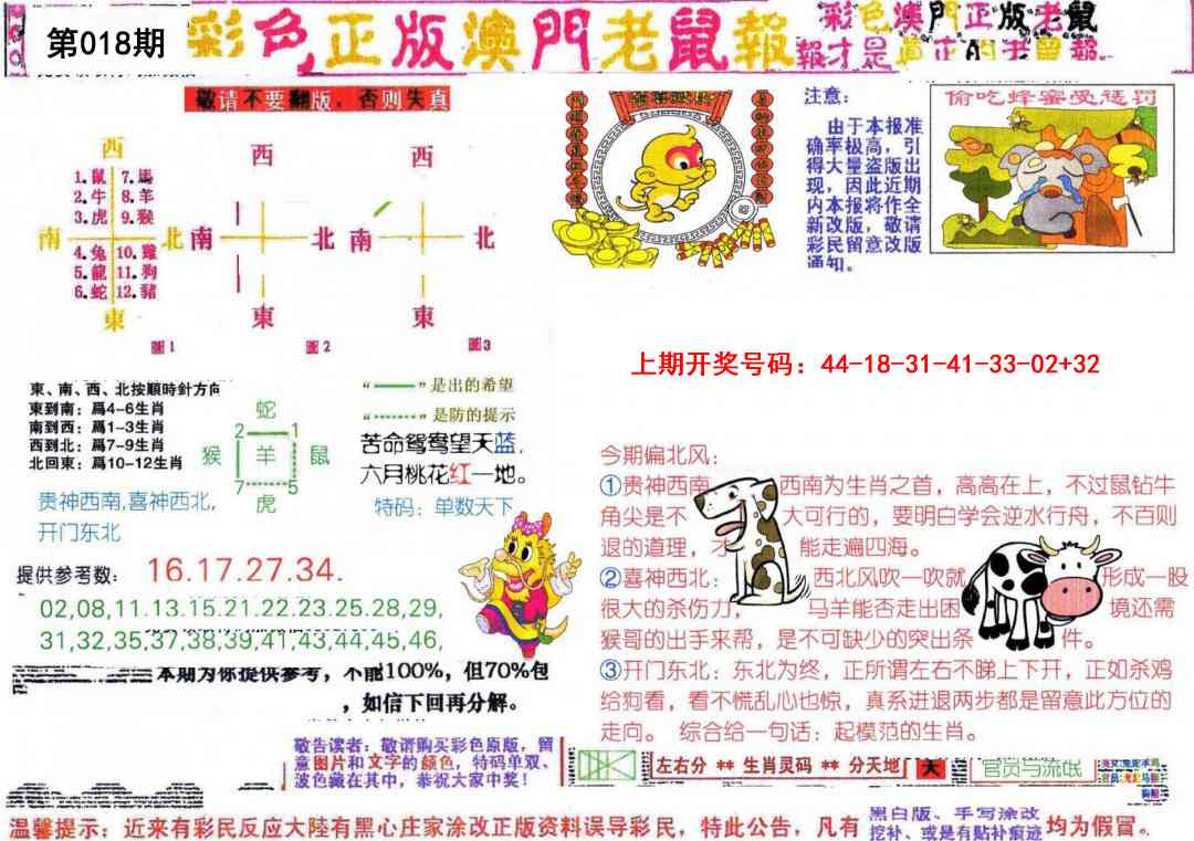 018期彩色正版澳门老鼠报[图]